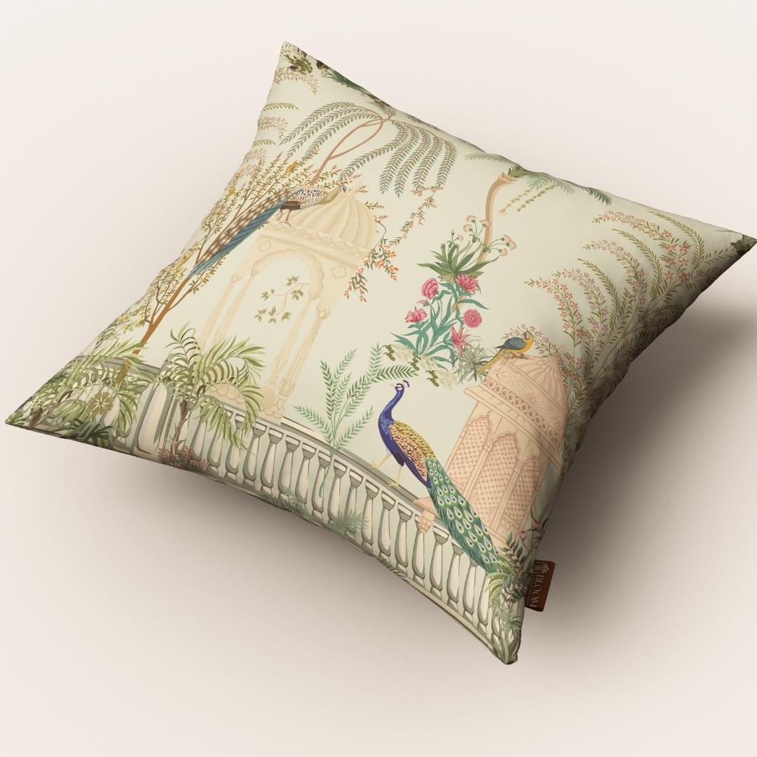 Ivory Peacock Garden: Cushion Cover - Pack of 12