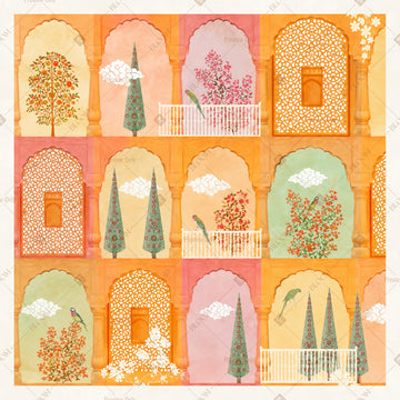 Peach Mughal Arch Pattern Square Backdrop