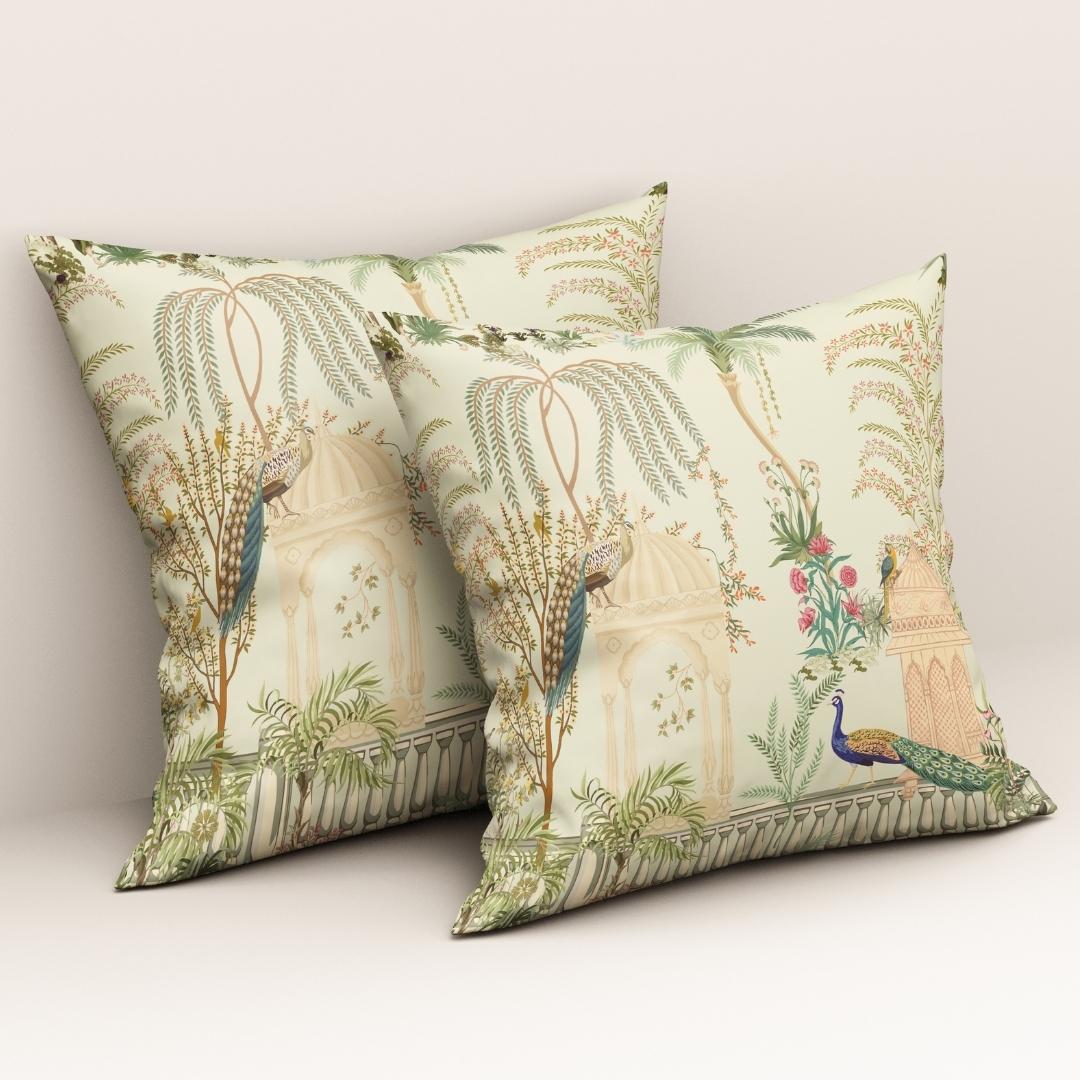 Ivory Peacock Garden: Cushion Cover - Pack of 12