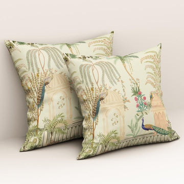 Ivory Peacock Garden: Cushion Cover - Pack of 12
