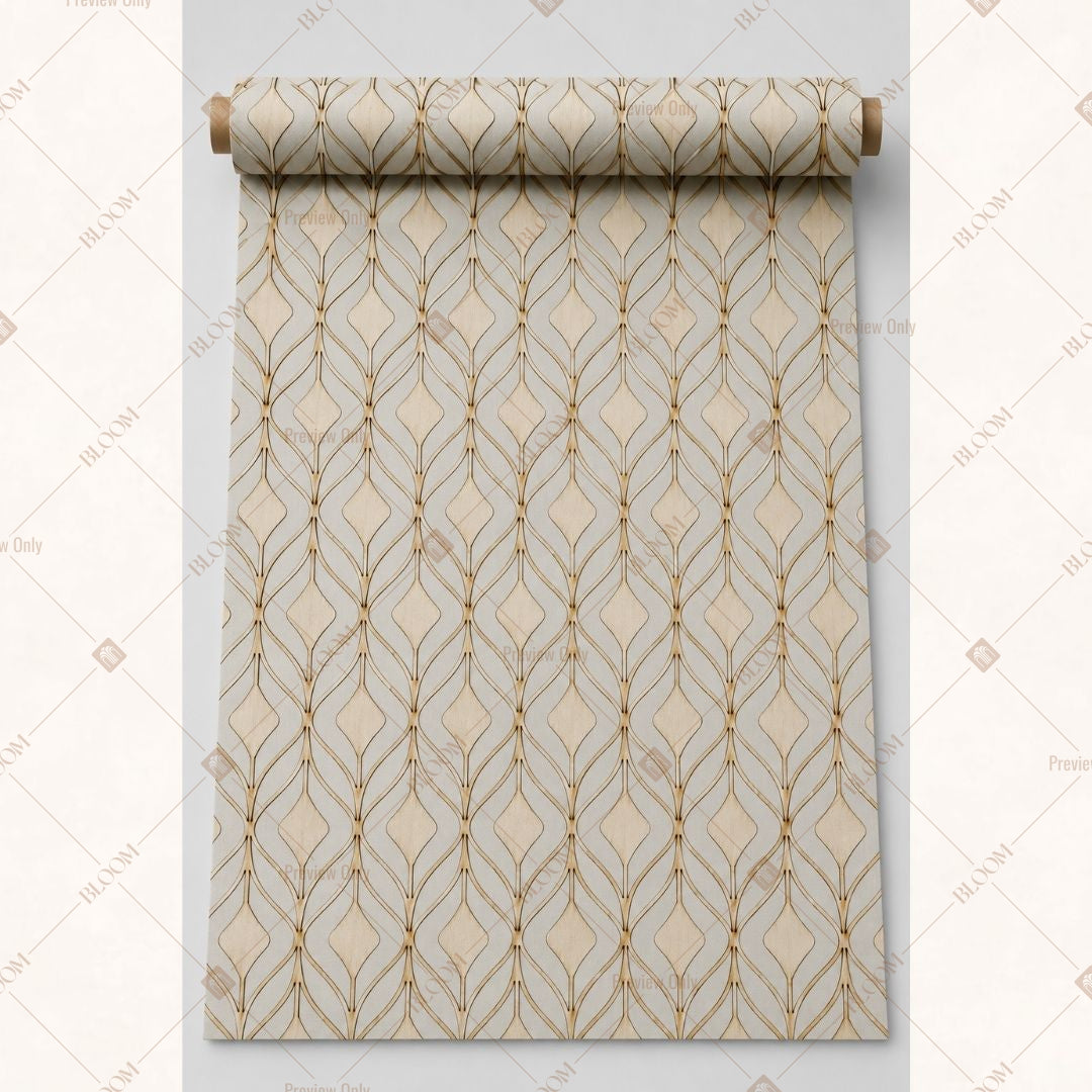 Ivory Gold Art Deco Fabric Roll Pack of 25
