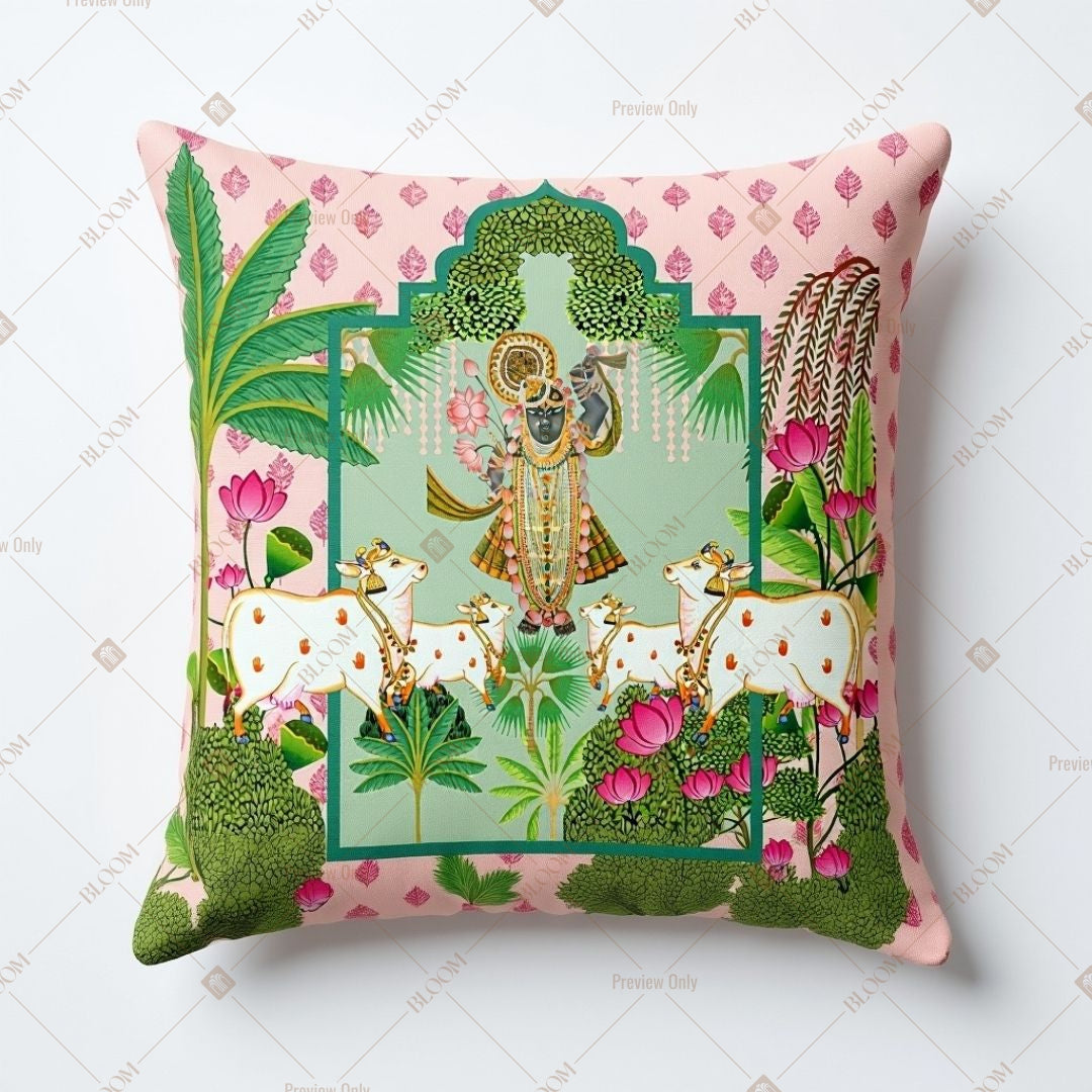 Radha Krishna Garden Cushion Cover Pack of 12