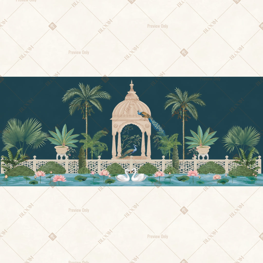 Moonlight Pavilion Garden Wide Backdrop