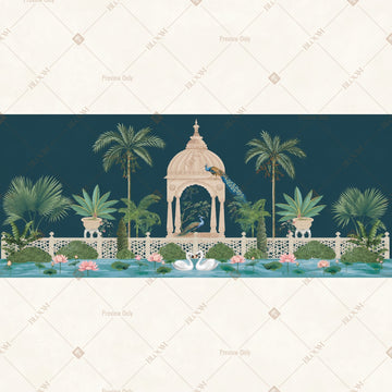 Moonlight Pavilion Garden Wide Backdrop