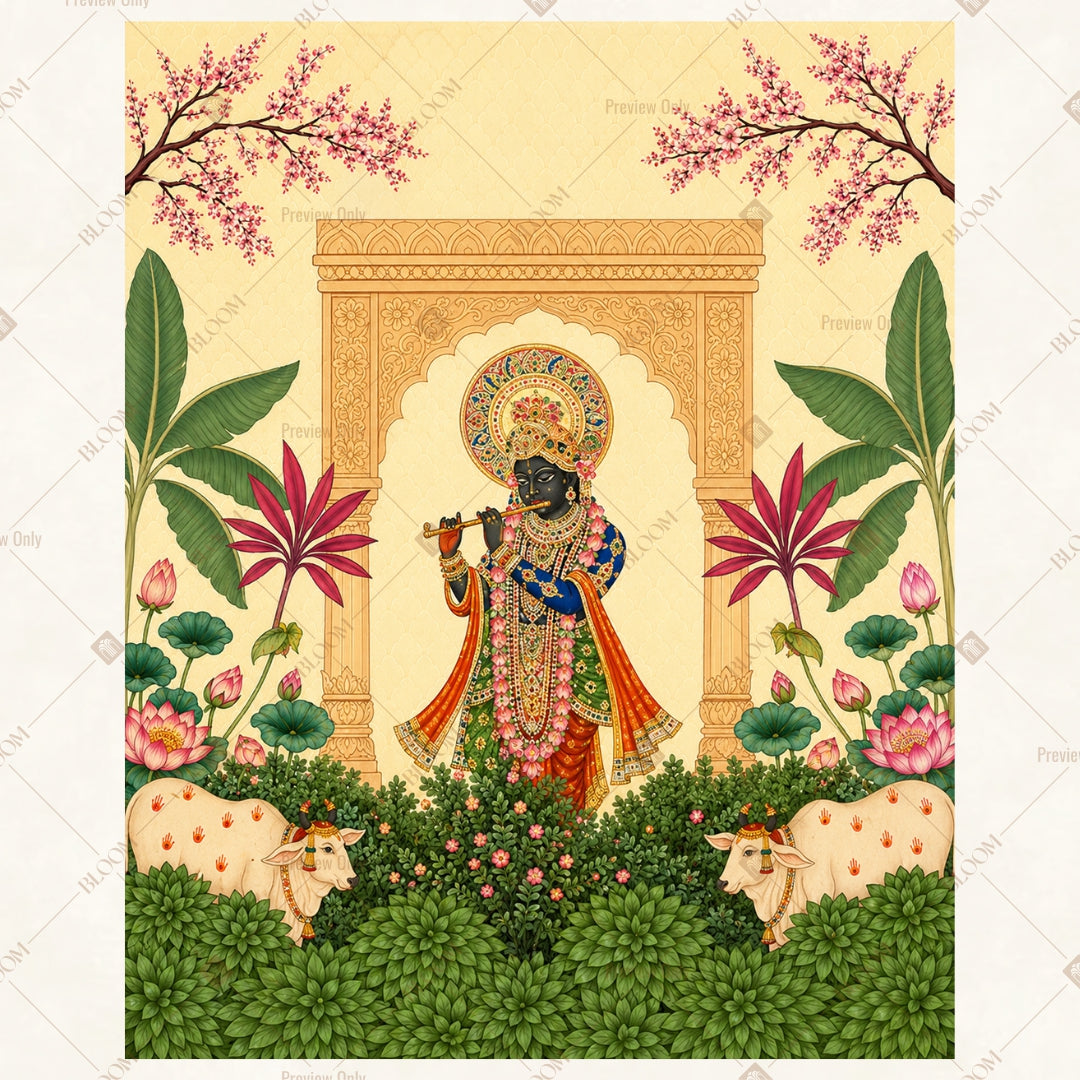 Divine Krishna Garden Portrait Rectangle Backdrop