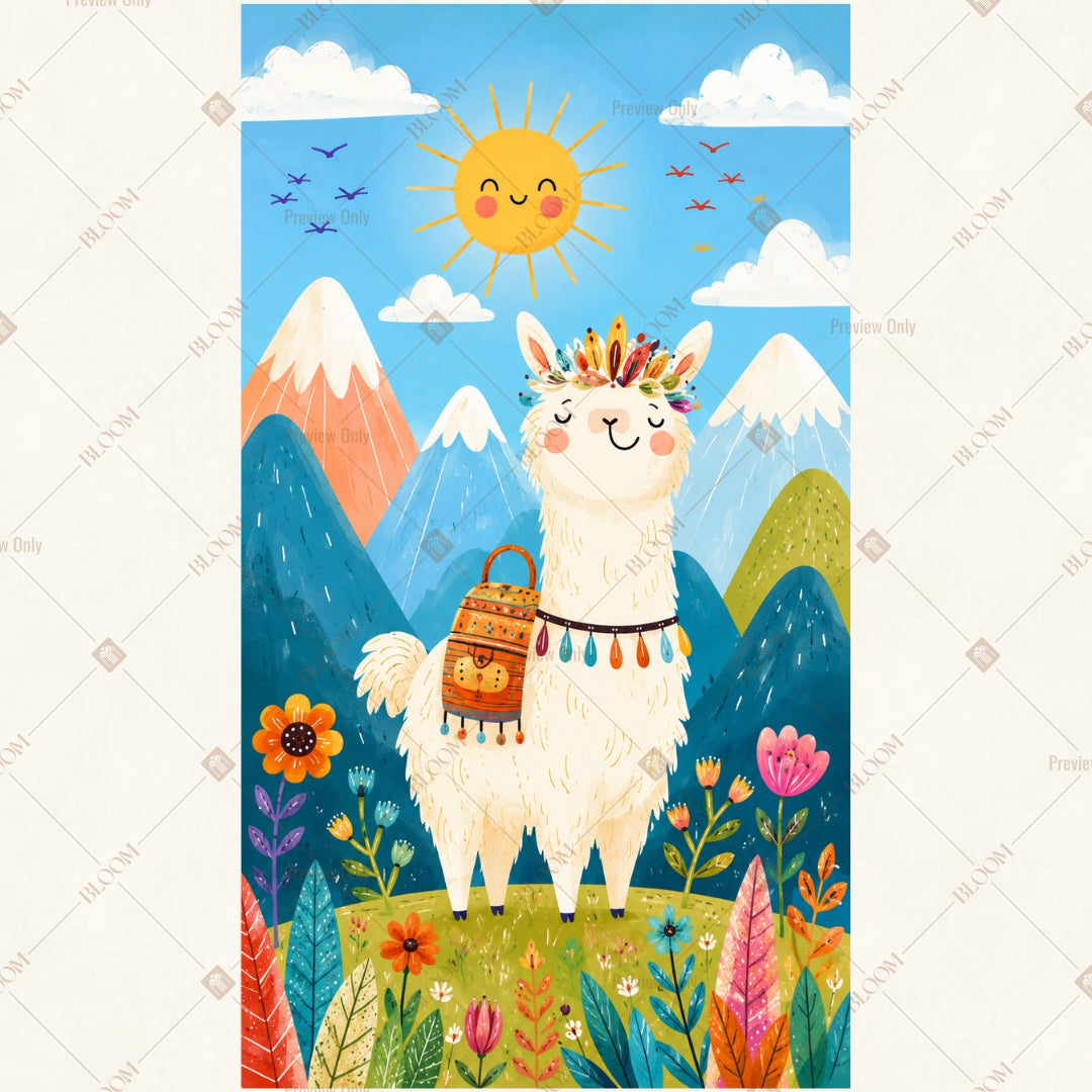 Llama Mountain Birthday Vertical Backdrop