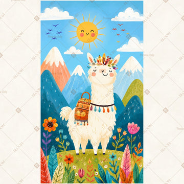 Llama Mountain Birthday Vertical Backdrop