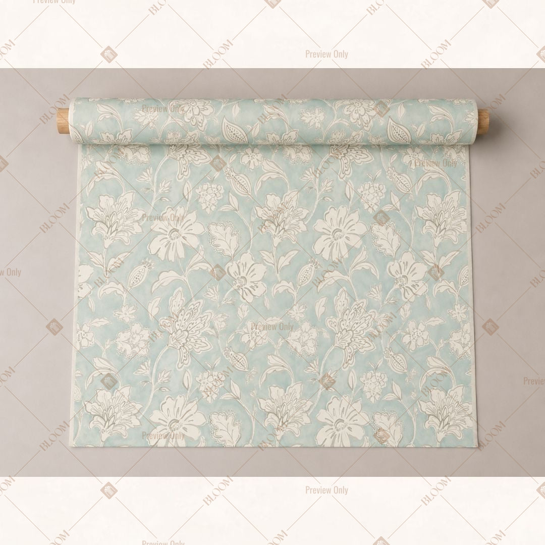 Soft Aqua Floral Fabric Pack of 25