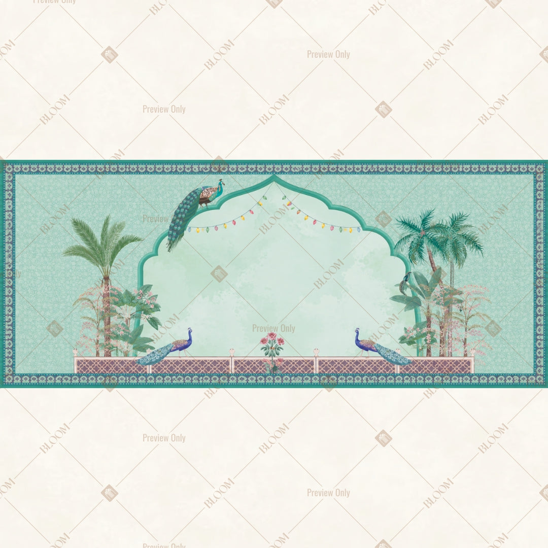 Aqua Floral Palace Arch Wide Backdrop