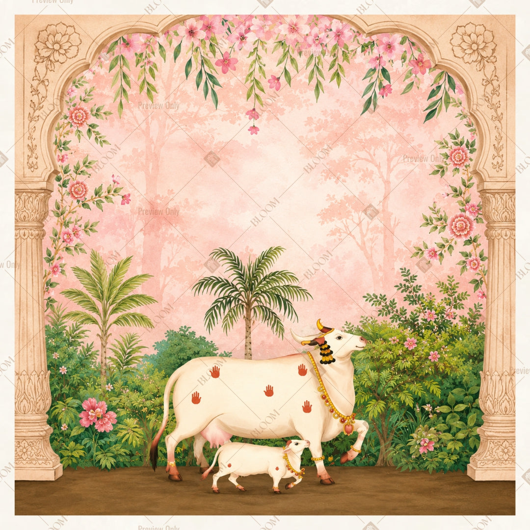 Floral Cow Garden Arch Square Backdrop