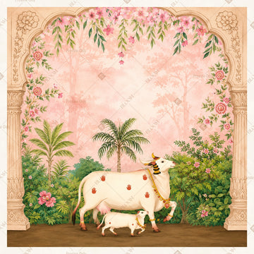 Floral Cow Garden Arch Square Backdrop
