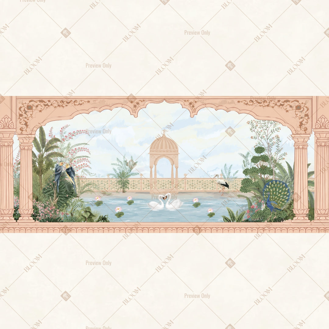 White Palace Courtyard Border Wide Backdrop
