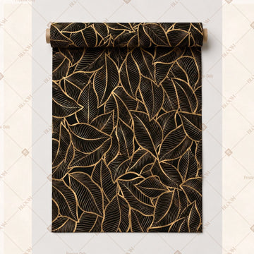 Black Gold Botanical Leaf Fabric Roll Pack of 25