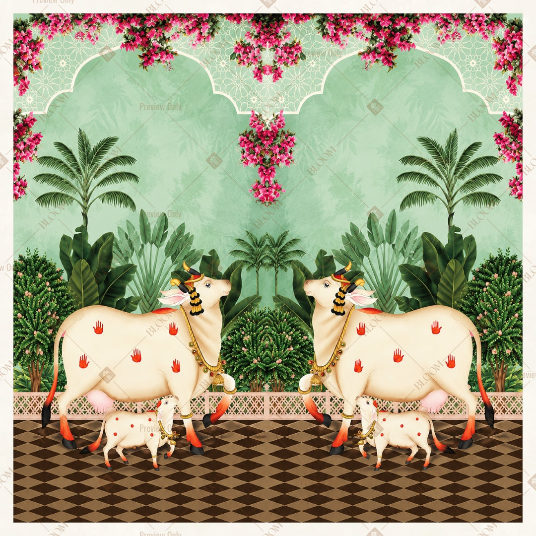 Floral Cow Garden Pavilion Square Backdrop