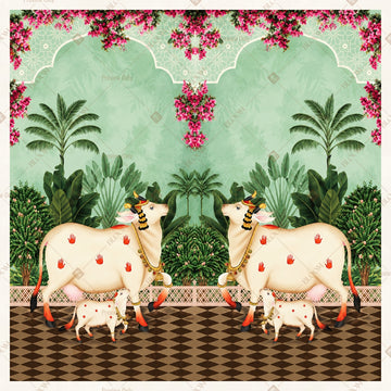 Floral Cow Garden Pavilion Square Backdrop
