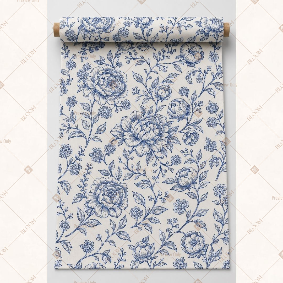 Blue Vintage Floral Fabric Roll Pack of 25