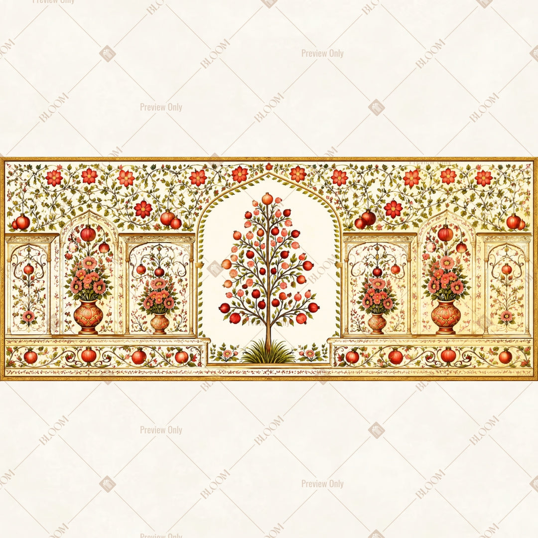 Floral Tree of Life Border Wide Backdrop