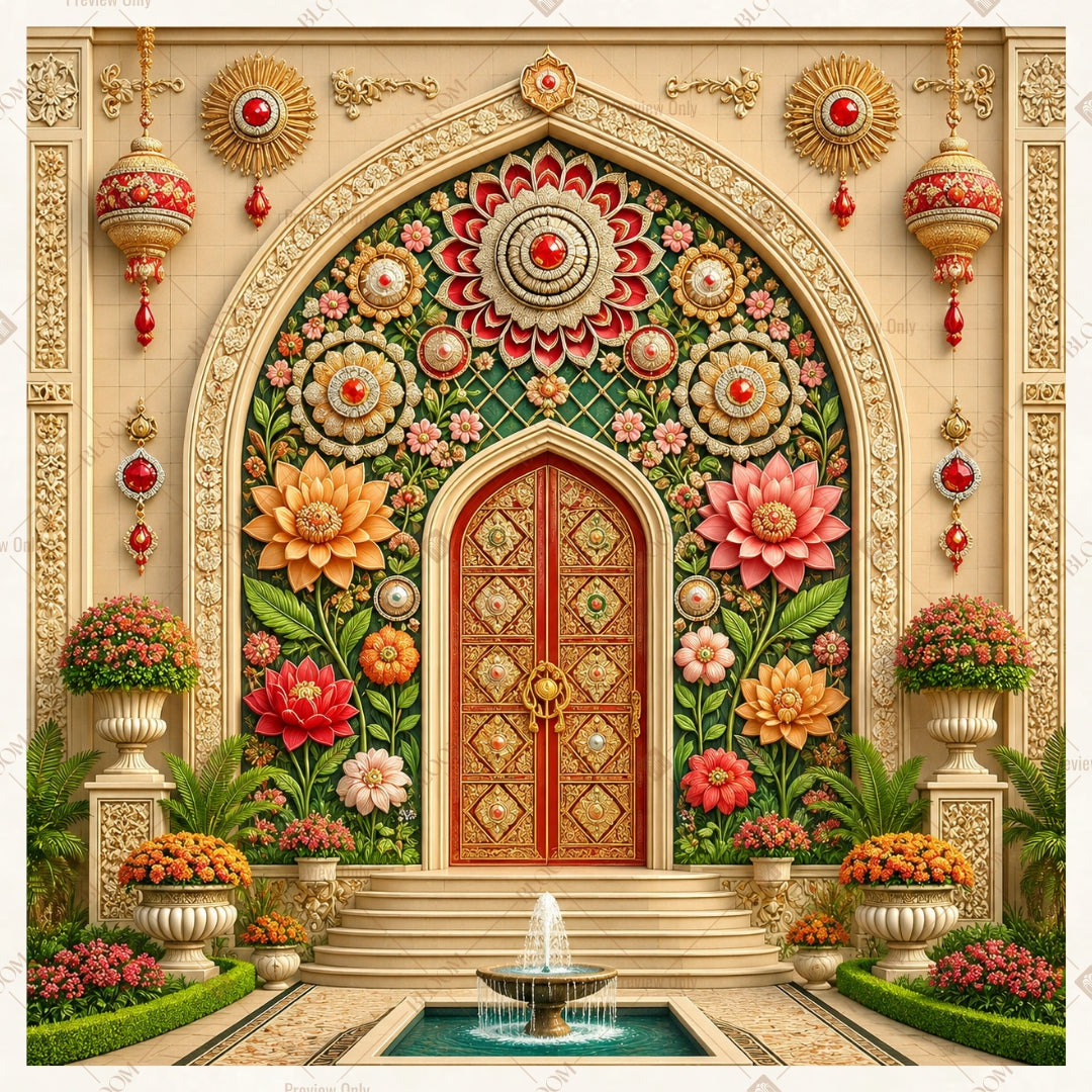 Luxury Floral Palace Entrance Square Backdrop