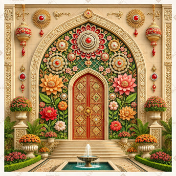 Luxury Floral Palace Entrance Square Backdrop