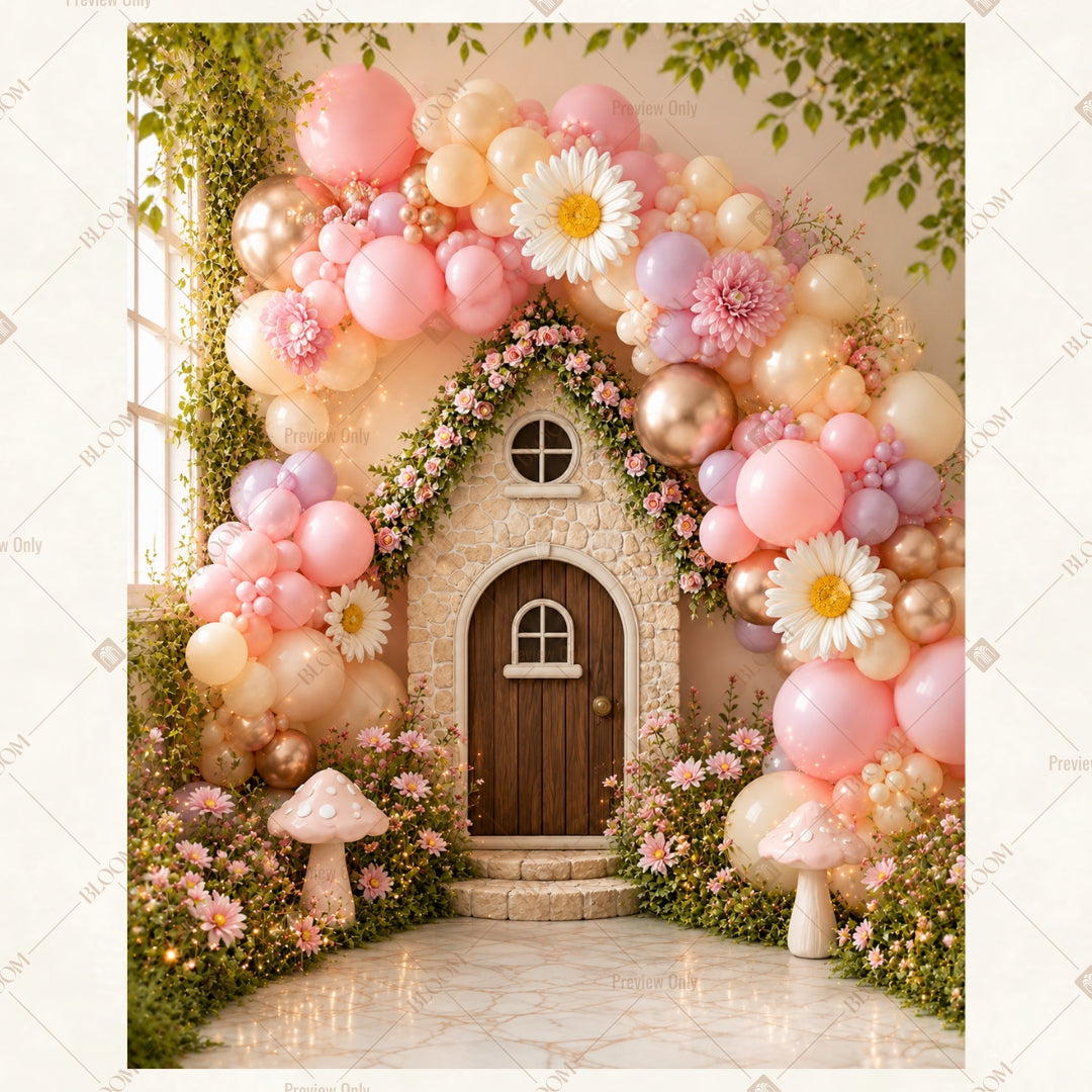 Pink Balloon Floral Door Portrait Rectangle Backdrop