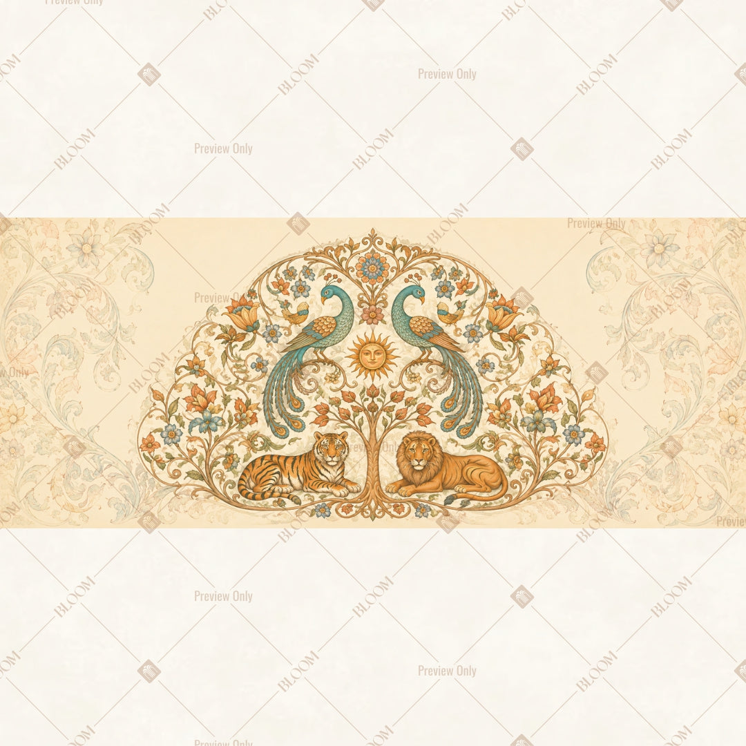 Royal Peacock Fan Border Wide Backdrop
