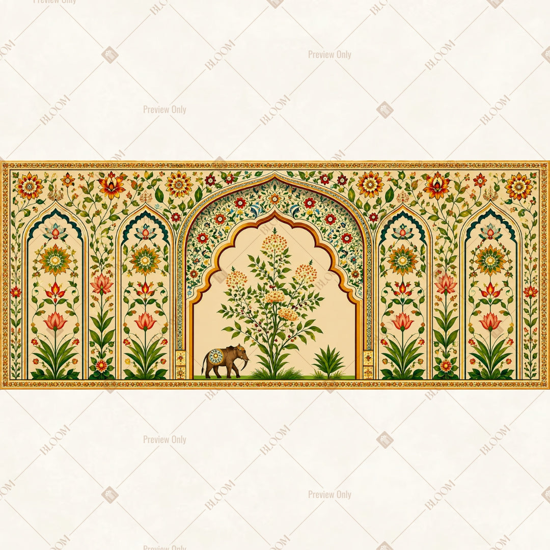 Mughal Palace Floral Border Wide Backdrop