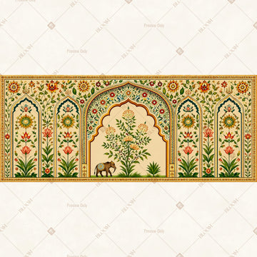 Mughal Palace Floral Border Wide Backdrop