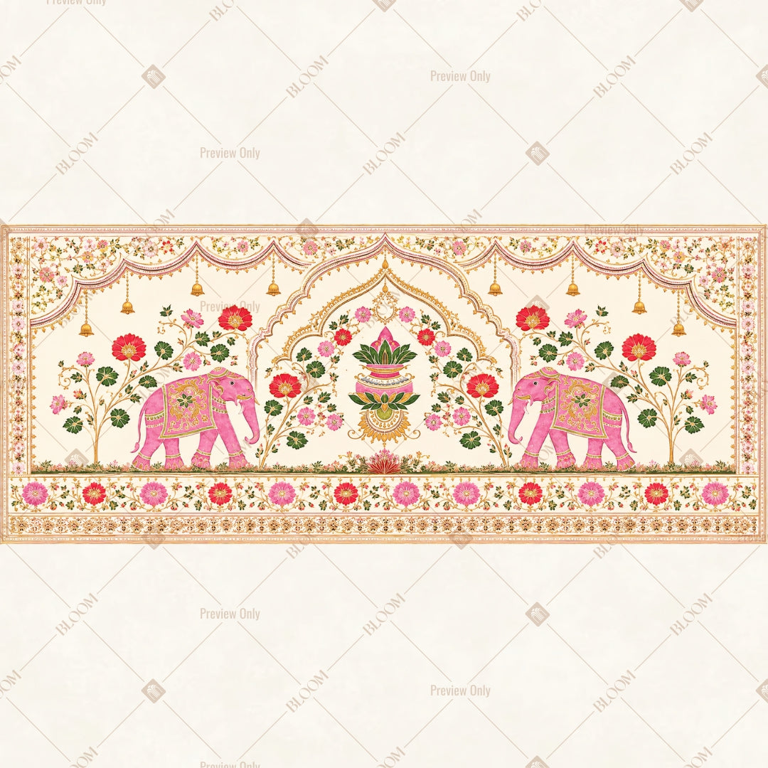 Blush Floral Elephant Border Wide Backdrop