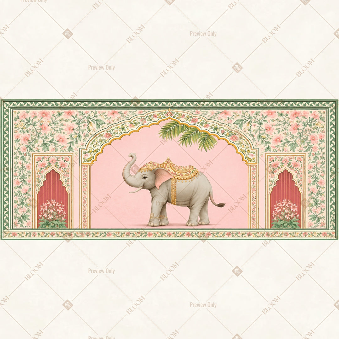 Baby Elephant Floral Border Wide Backdrop