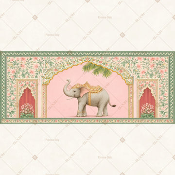 Baby Elephant Floral Border Wide Backdrop
