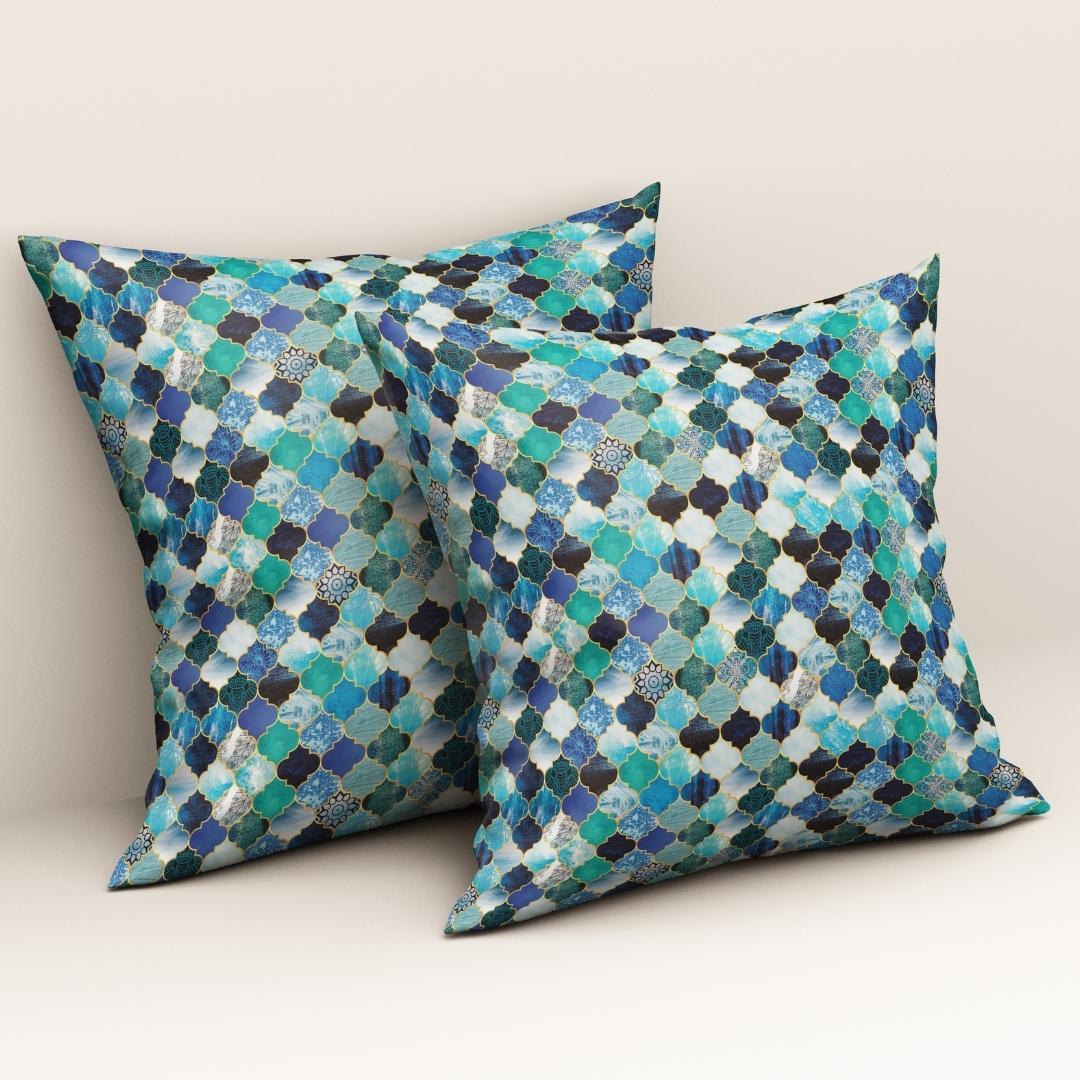Azure Mosaic Charm: Cushion Cover - Pack of 12