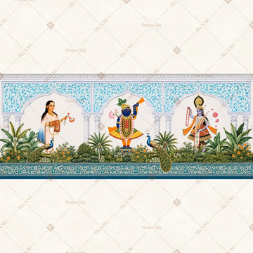 Radha Krishna Floral Border Wide Backdrop