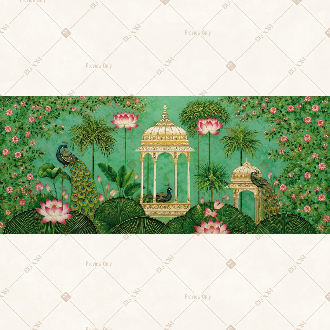 Secret Garden Pond Border Wide Backdrop