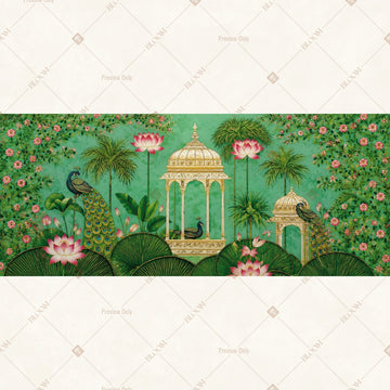 Secret Garden Pond Border Wide Backdrop