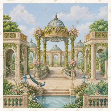 Luxury Palace Garden Fountain Square Backdrop