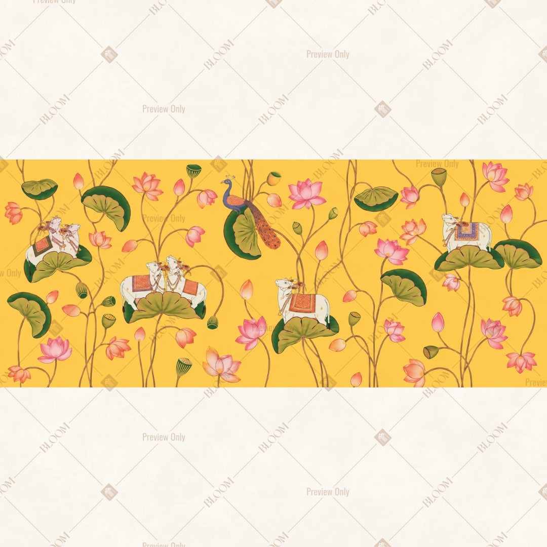 Yellow Botanical Pattern Border Wide Backdrop