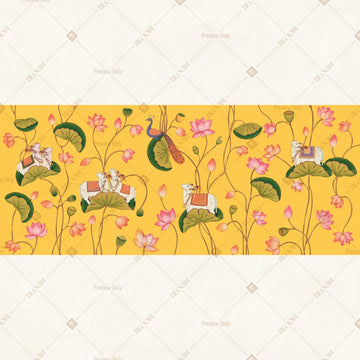 Yellow Botanical Pattern Border Wide Backdrop