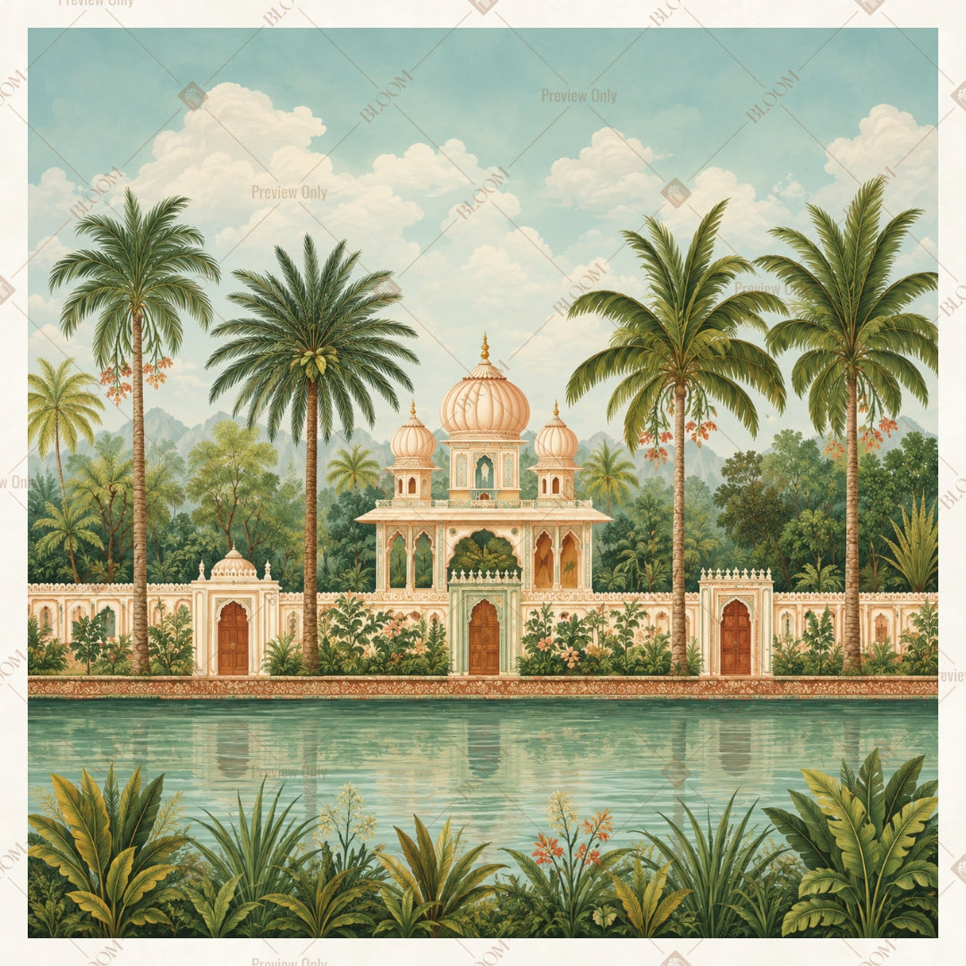 Tropical Palace Landscape Square Backdrop