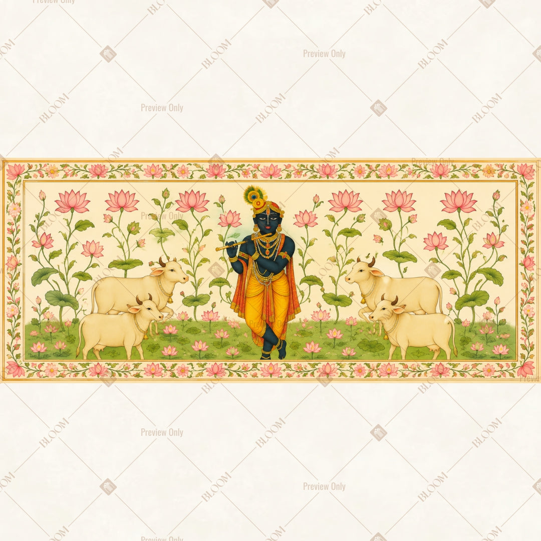 Krishna Floral Garden Border Wide Backdrop