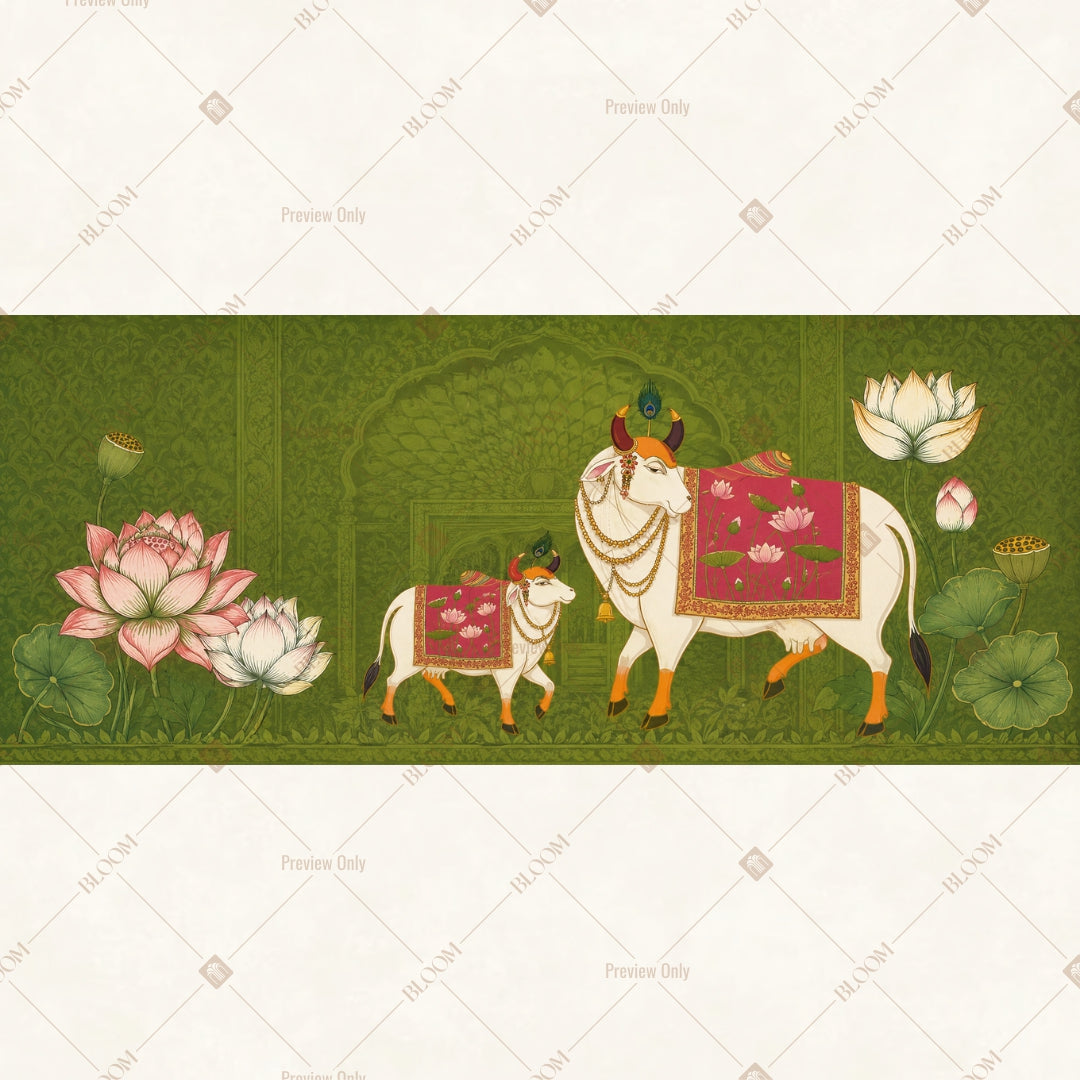 Cow Lotus Garden Border Wide Backdrop