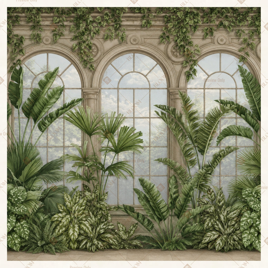 Tropical Conservatory Window Square Backdrop