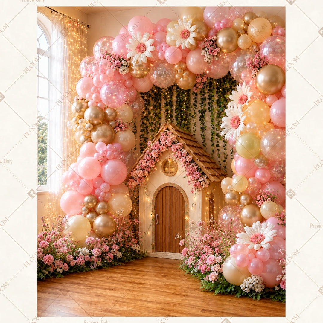 Romantic Pink Flower Arch Portrait Rectangle Backdrop