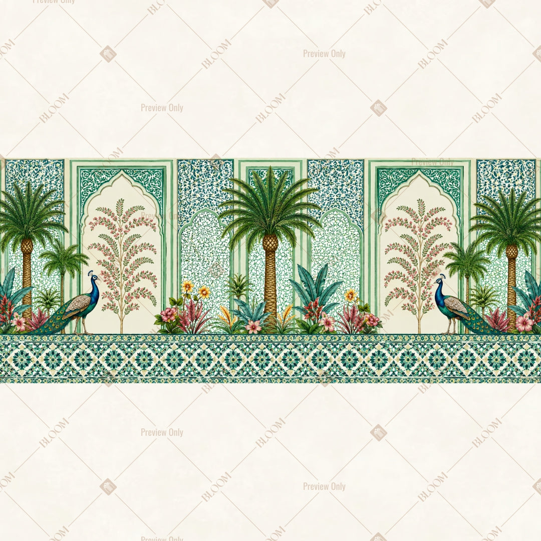 White Botanical Palace Border Wide Backdrop