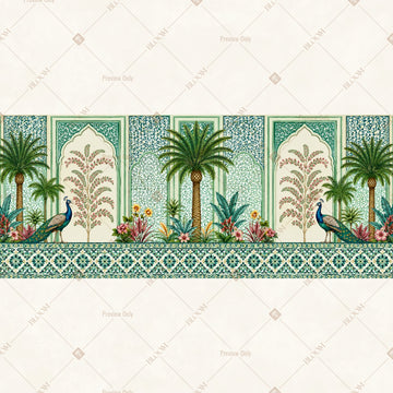 White Botanical Palace Border Wide Backdrop