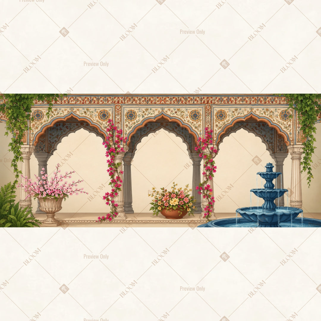 White Palace Fountain Border Wide Backdrop