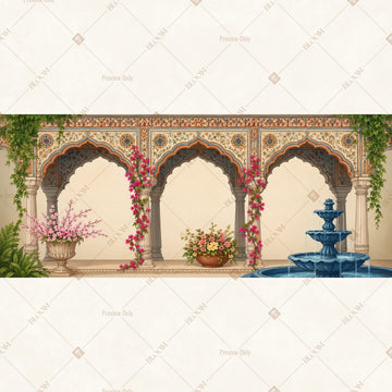 White Palace Fountain Border Wide Backdrop
