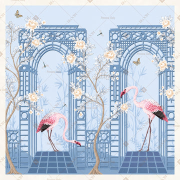 Blue Floral Palace Window Square Backdrop