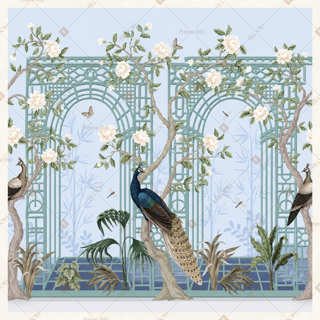 Blue Botanical Window Square Backdrop