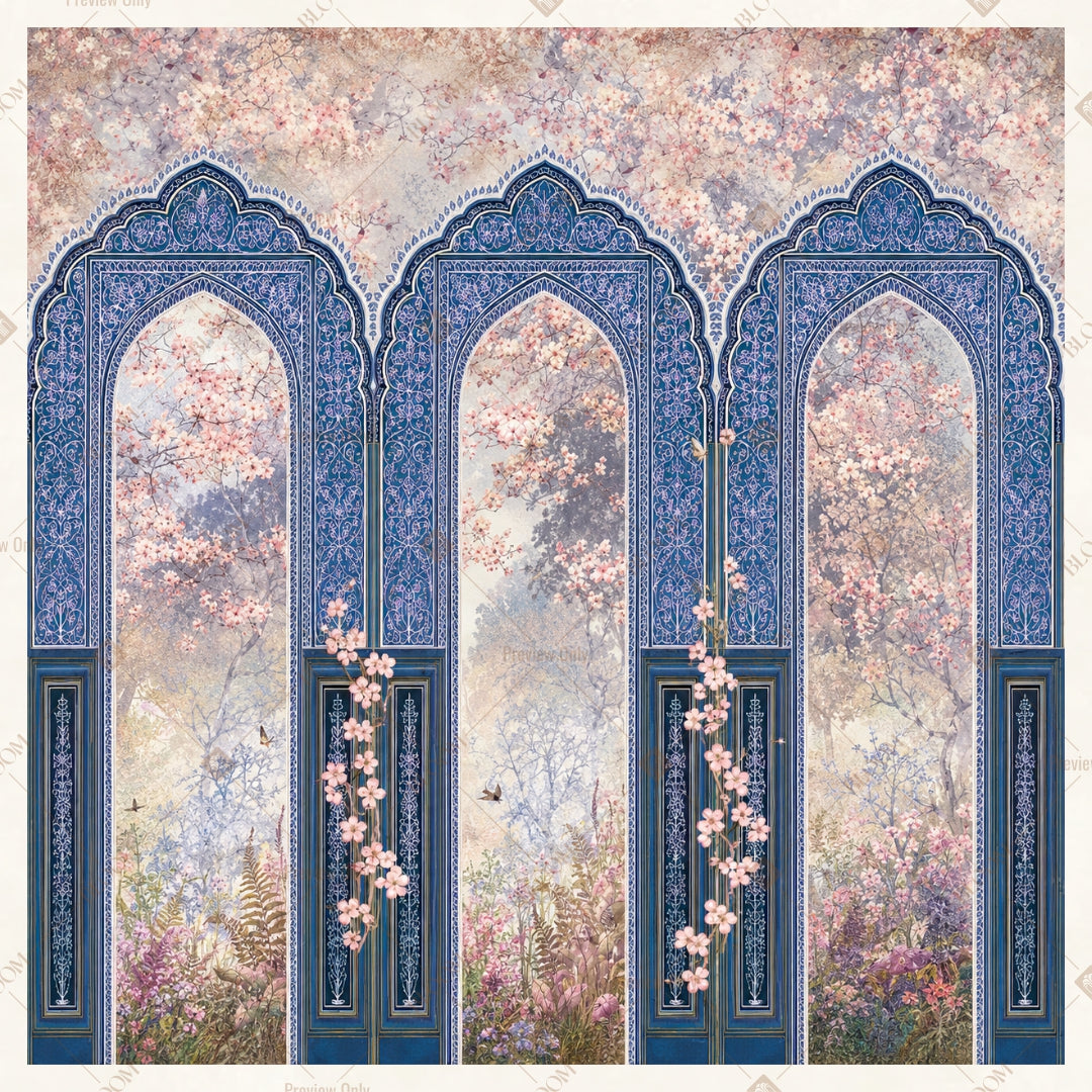 Blue Gothic Palace Arch Square Backdrop