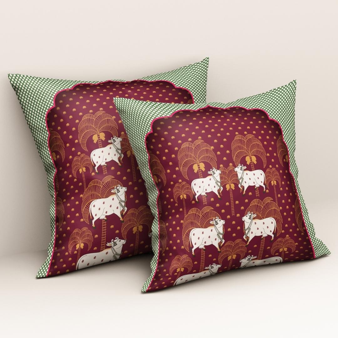 Maroon Nandi Heritage: Cushion Cover - Pack of 12